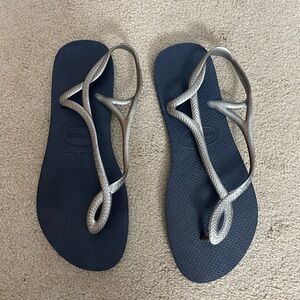 Havaianas Women's Sandals in Dark Blue and Silver